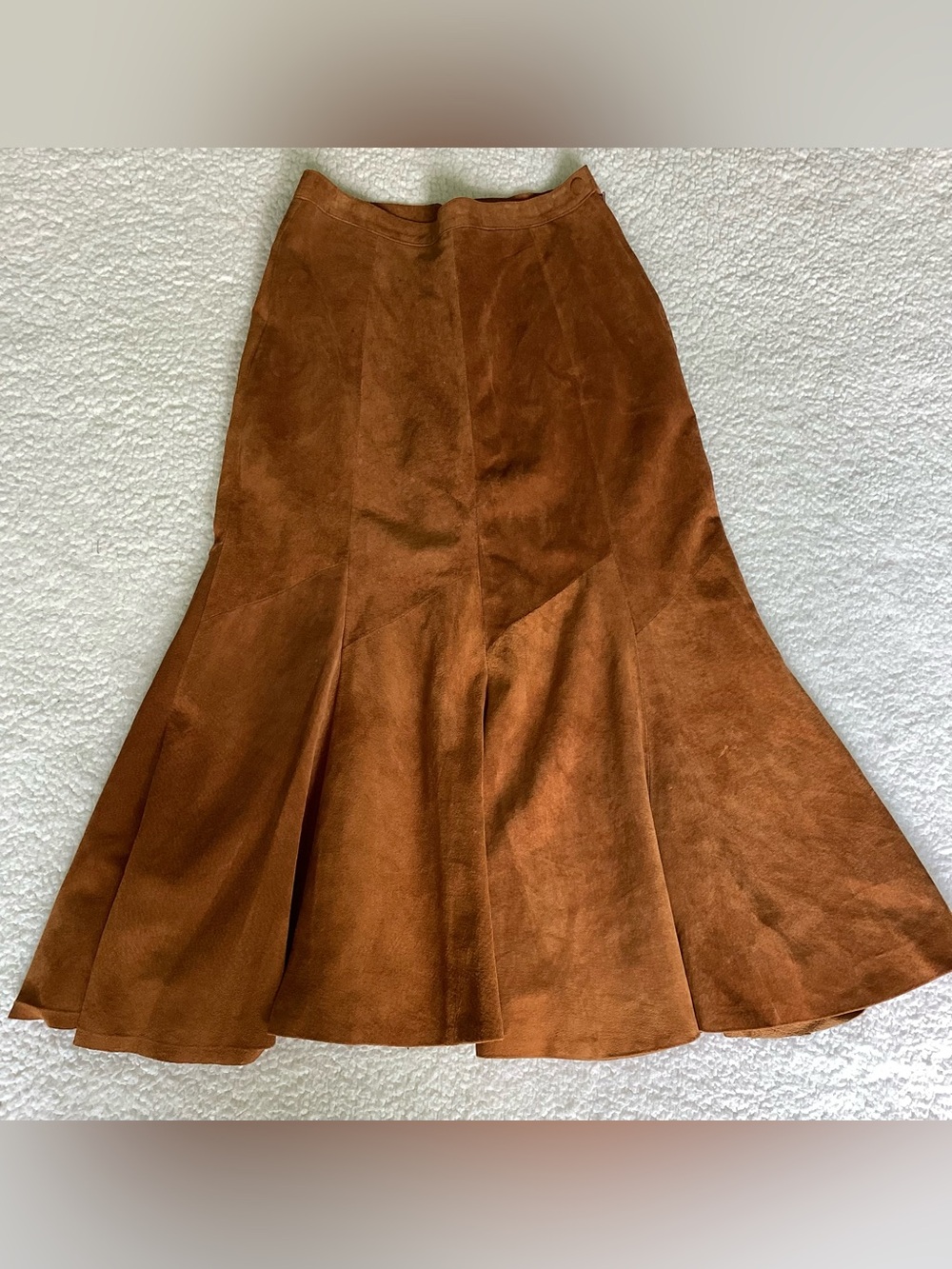 Vintage Cedars Suede Leather Midi Skirt Cognac Western Boho Size 10
